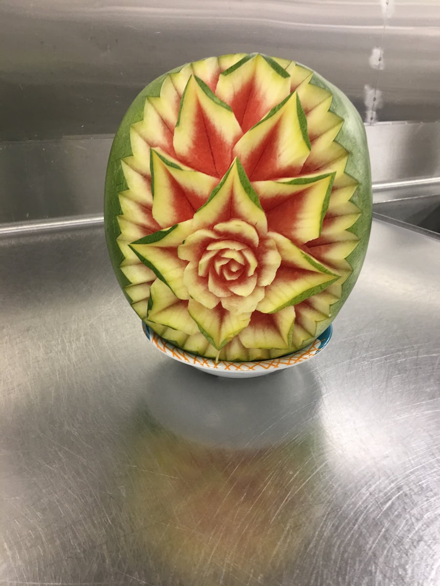 A carved watermelon