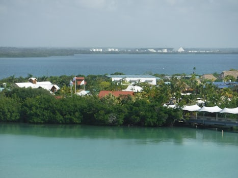 View of the port of Harvest Caye taken from the ship.