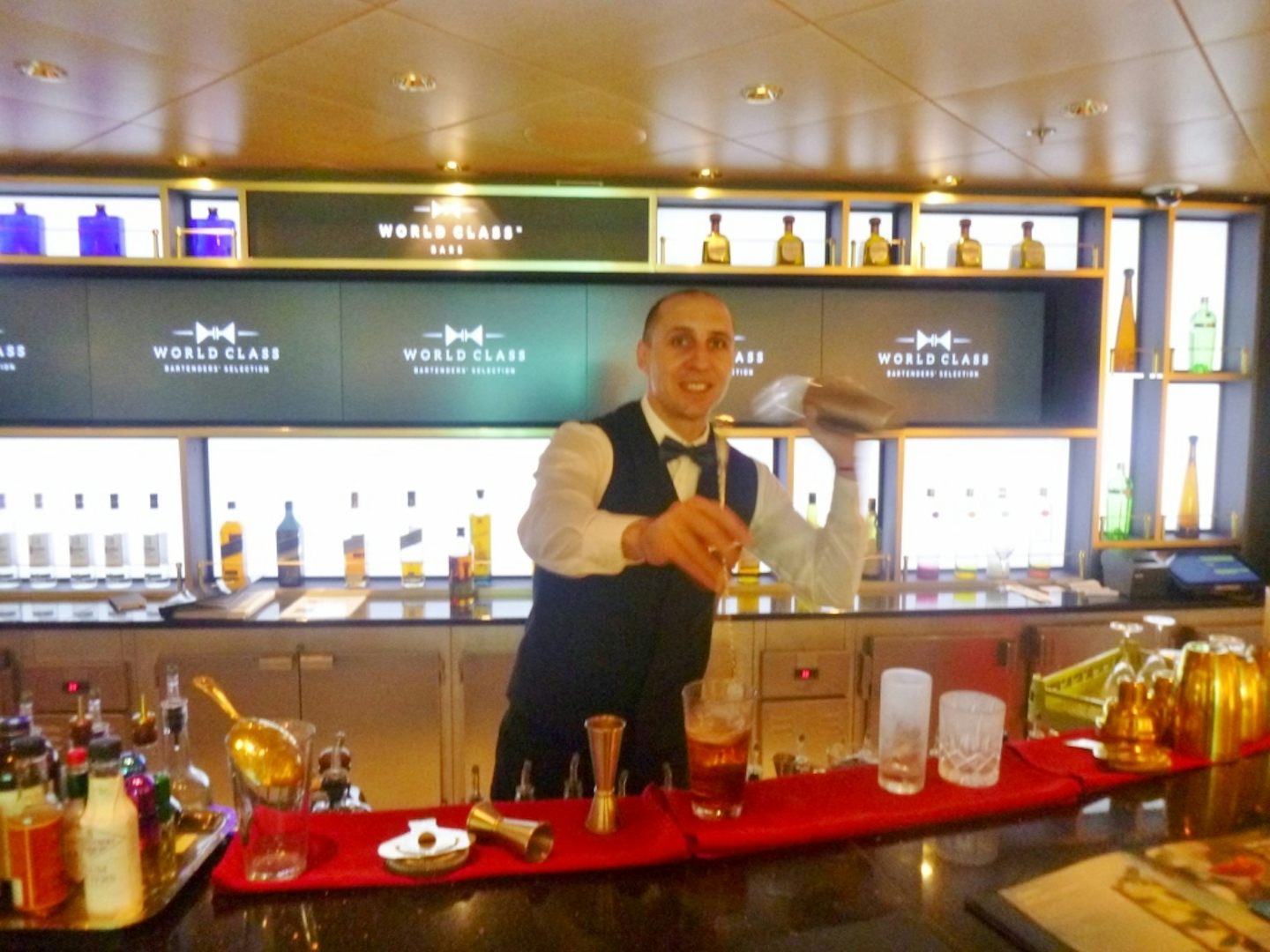 Dimitri in World Class Bar.  Cocktail maker extraordinaire