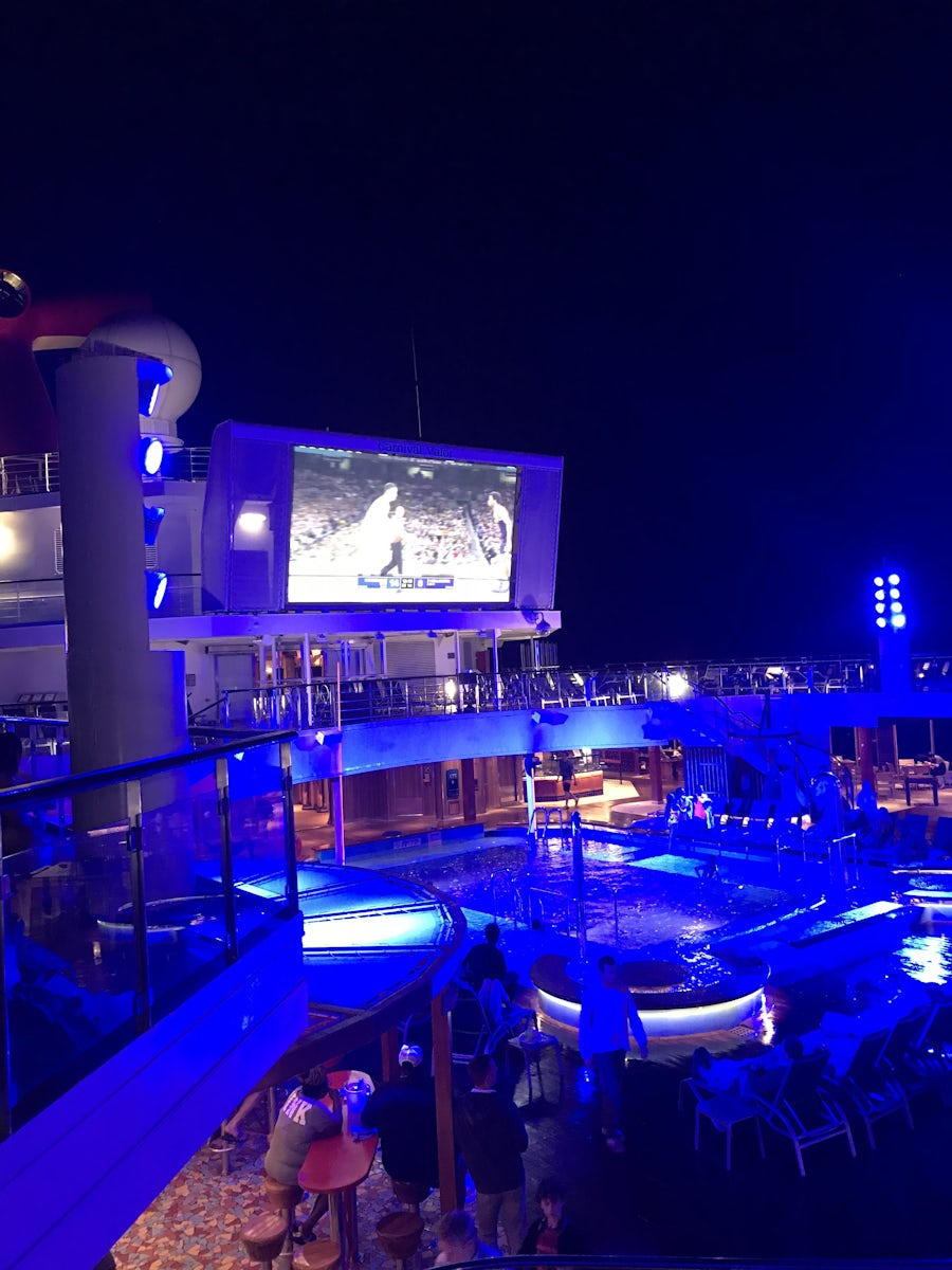 NCAA National Championship being shown on Lido Deck
