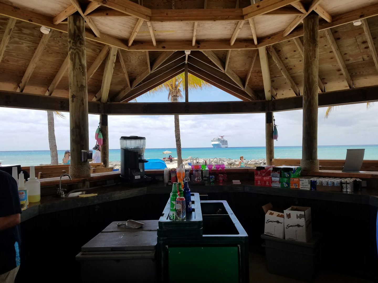 Princess Cay, view ofship from Tiki bar
