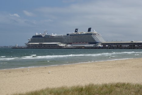 View of Celebrity Solstice at dock in Melbourne