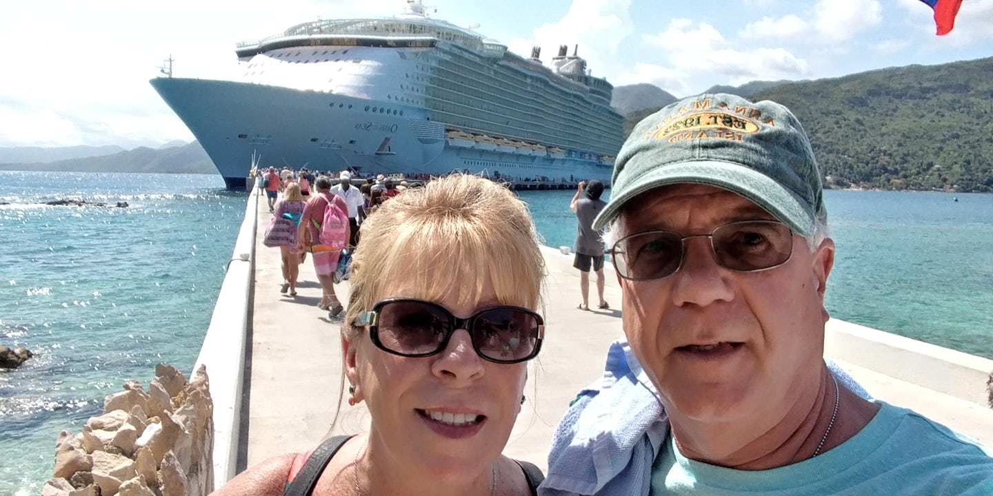 Boarding Oasis of the Sea after a day at Labadee Island.