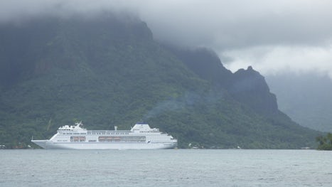 Columbus at anchor in Moorea, Tahiti within the lagoon