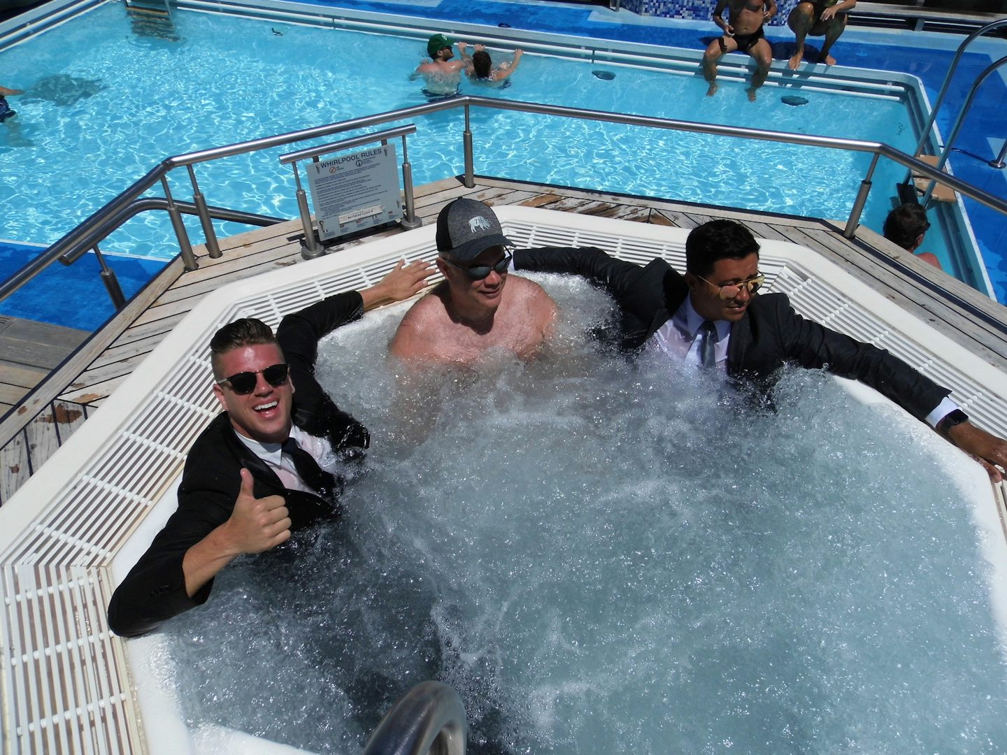 Entertainments team in the hot tub