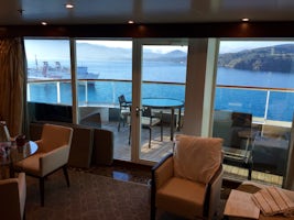 this is the view to the aft of the ship through our spa suite door to our b