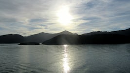 Sailing away through the Queen Charlotte Sound from Picton.