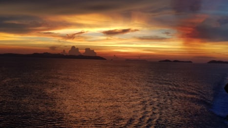 Sunset on board Carnival Spirit as we leave Koh Samui Thailand. on the Gulf
