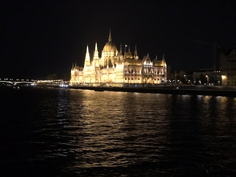 Night time cruise along the Danube on the last night in Budapest