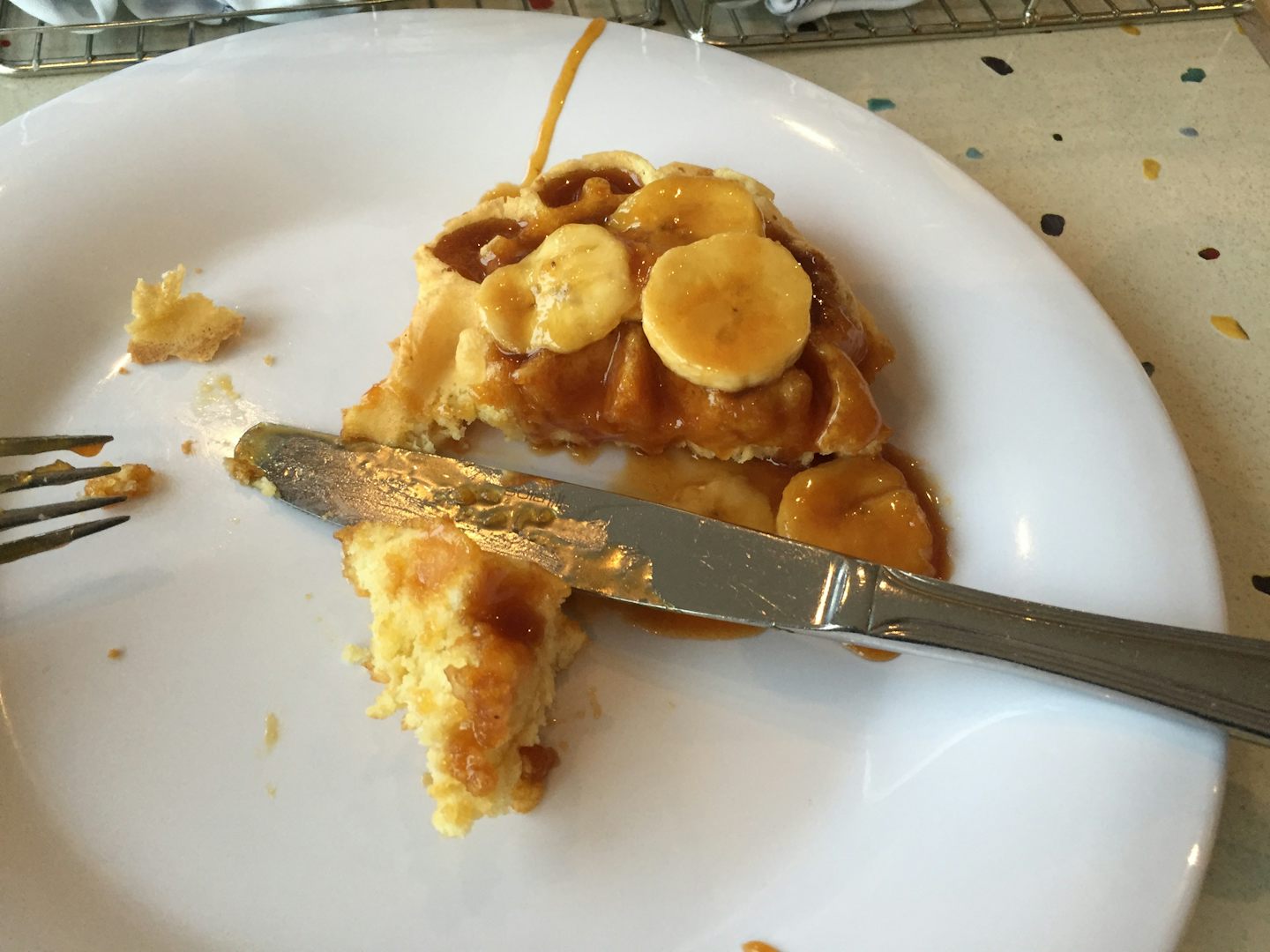 The waffle with bananas and I think it was caramel (been weeks since I ate