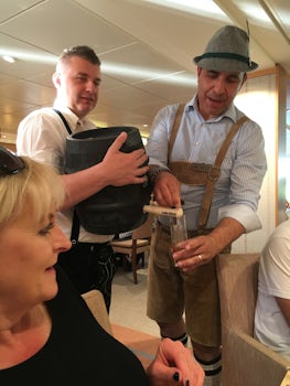 Boris serving beer at the German dinner,  Lively German music to dance to a