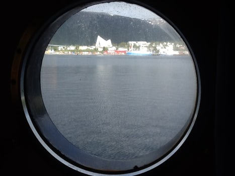 View of arctic cathedral, Tromso, from cabin!