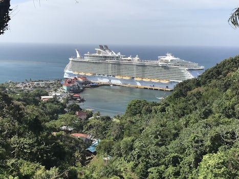 The view of the Allure of the Seas from the hillside at Roatan where we wen