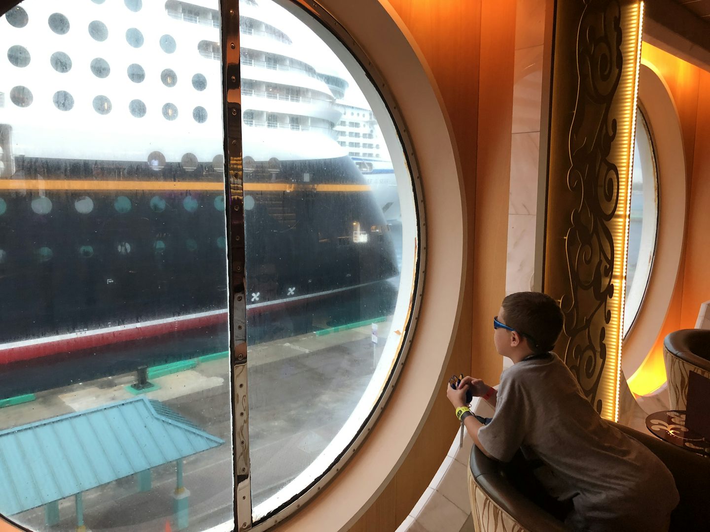 Watching the Disney ship pull out from lounge on Deck 4.