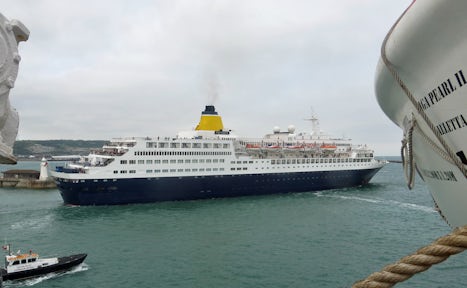 Saga Sapphire departing from Dover just before us.