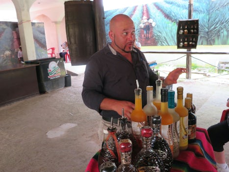 The slick salesman at the tequila tour in Cozumel