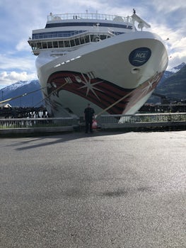 Standing in front of the ship in Skagway