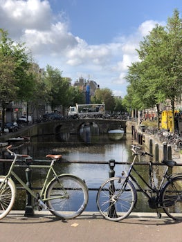 Canal in Amsterdam- a city of massive bicycles