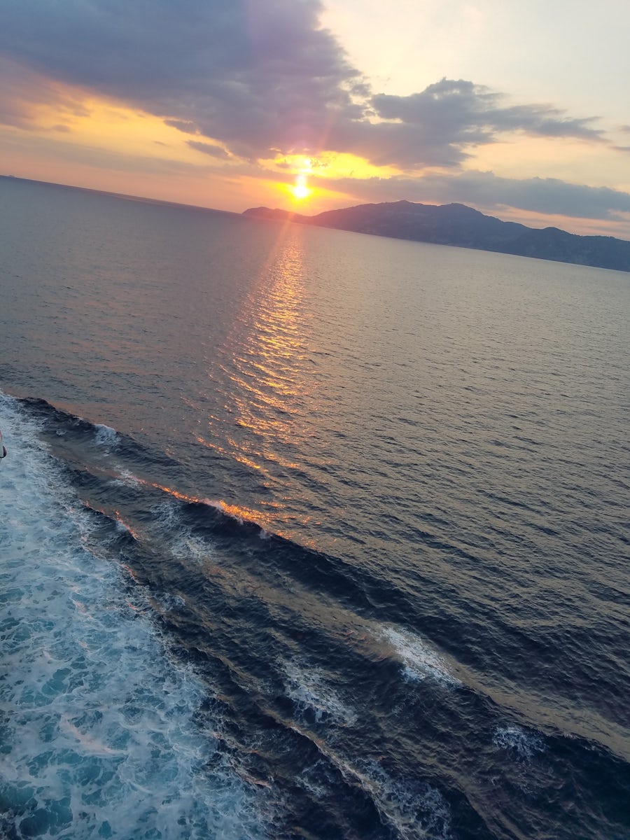 Beautiful sunset while cruising on the EPIC from Italy to France!