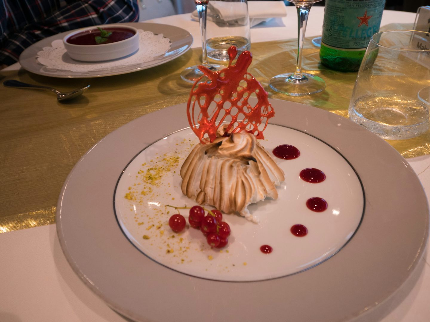 Dessert at the Yacht Club restaurant: pavlova.