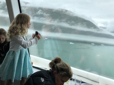 Granddaughter Finley watching the glaciers and whales from the Observation