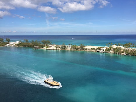 View from our balcony heading into Nassau, Bahamas