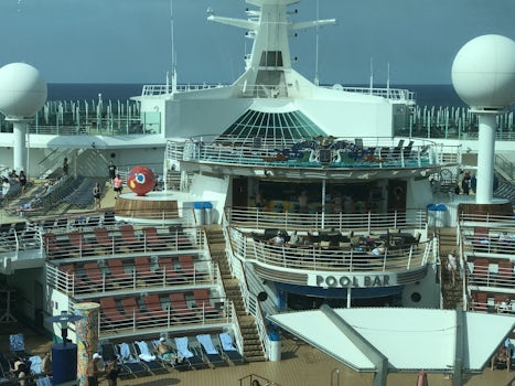 Pool area in the middle of the top deck of boat