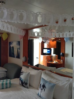Balcony cabin: decorated for our anniversary