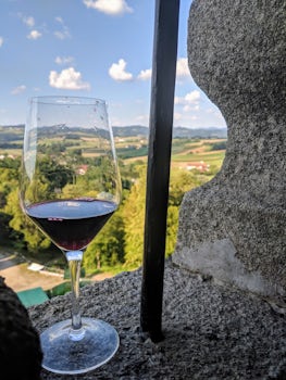 Wine tasting at Clam Castle in Grein, Austria.