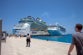 At the port in Cozumel.  The Empress is the smaller ship.  I think the othe