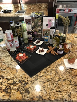 Display in the Greek Cuisine cooking class on board