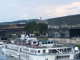 Crystal Mozart, “the Giant” of Danube river cruising, docked at Linz on