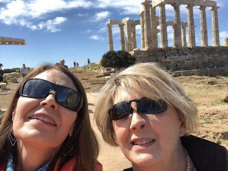 Selfie with Sister-in-least Temple of Poseidon in Athens Greece while in po