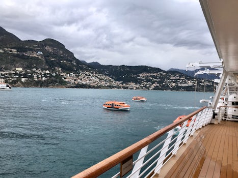 Cabin view of tenders leaving for Port of Monaco