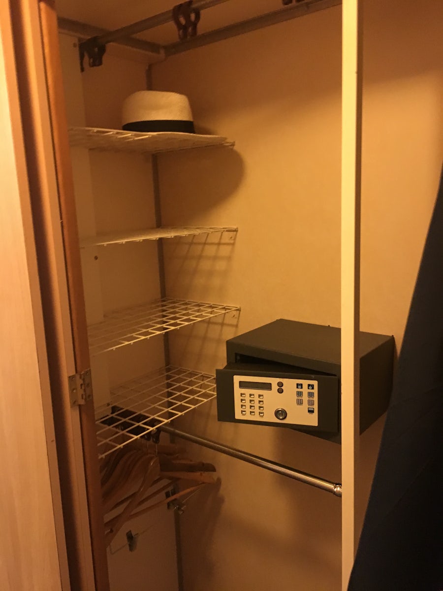 Cabin shelf storage within wardrobe.