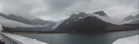 Cruise down Holandsfjord to Svartisen Glacier on a very cloudy day.