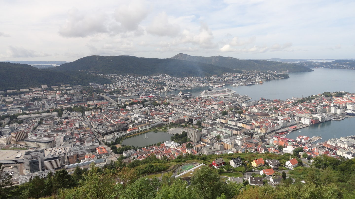 Bergen city and harbor from atop Mt. Floyen.