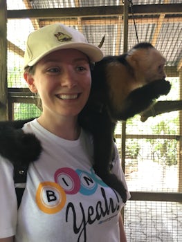 Animal sanctuary let the monkeys on us while at Roatan, Honduras with our e