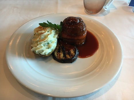 Twice baked potato and bacon wrapped meatloaf from complimentary dining Sav