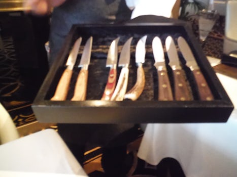 Sheffield blade steak knives choices presented to our table in the new Stea