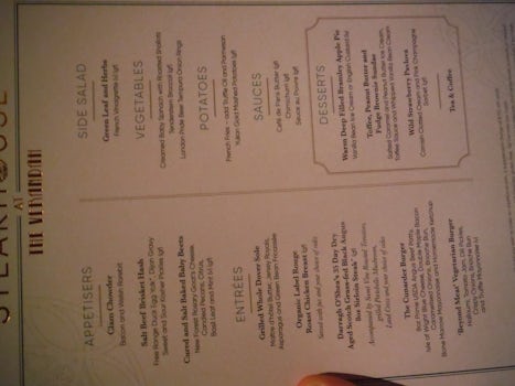 The new Verandah Steakhouse lunch time menu. The new dinner menu has more c