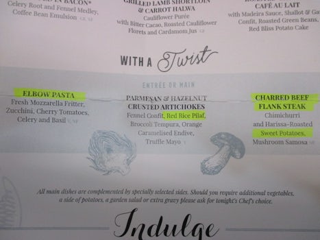 Section of dinner menu showing "cutting edge cuisine".