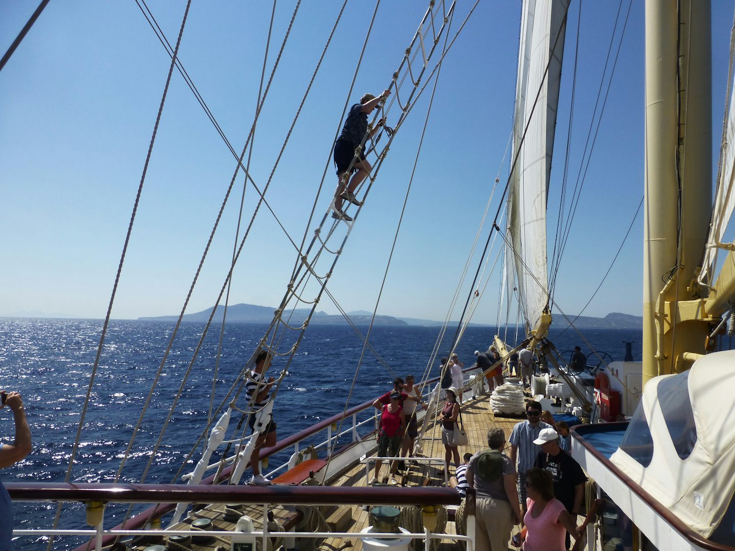 Passengers are given an opportunity to climb the rigging up to an observati