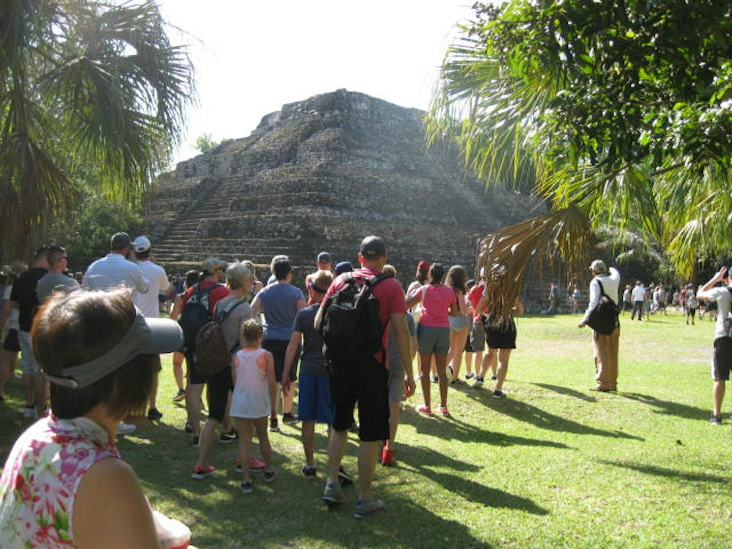 the great pyramid of Mayan ruin site Chachobaan, swarming with tourists in