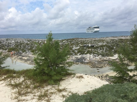 Exploring Great Stirrup Cay with anchored Norwegian Epic.