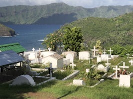 Polynesian cemetery in Hiva Oa, where Paul Gauguin and Jacques Brel are bur