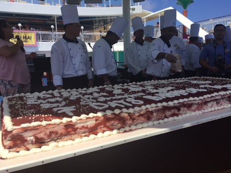 The largest Red Velvet cake made onboard a ship to celebrate August birthda