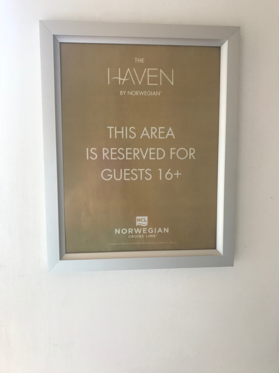 Sign to Haven sundeck showing 16+ only.  No kids allowed.