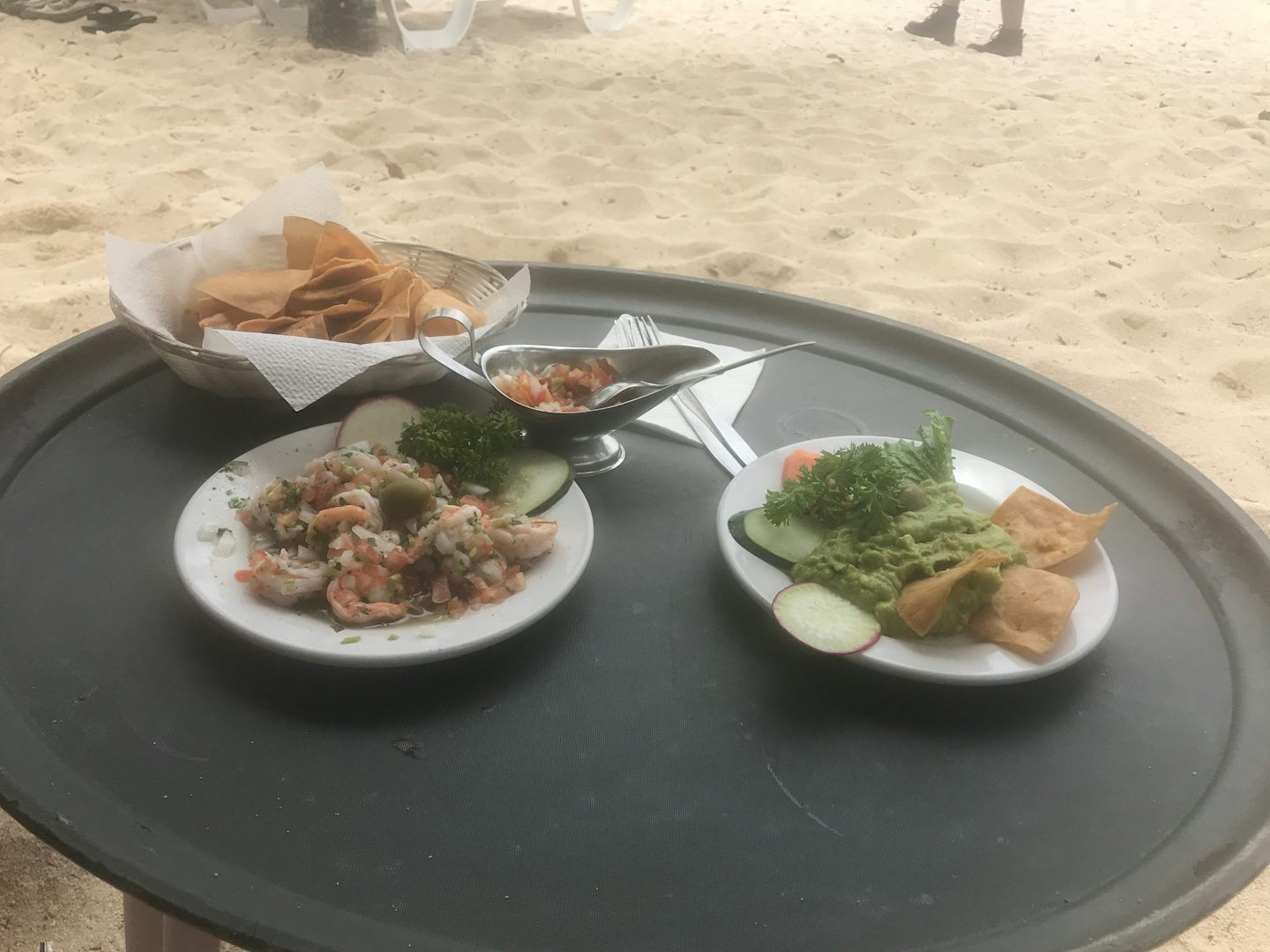 Lunch at Nachi Cocum.  Homemade guacamole and ceviche.  Unlimited drinks.