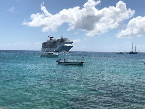 Great view of our ship from the Cayman Cabana restaurant in port! Best food